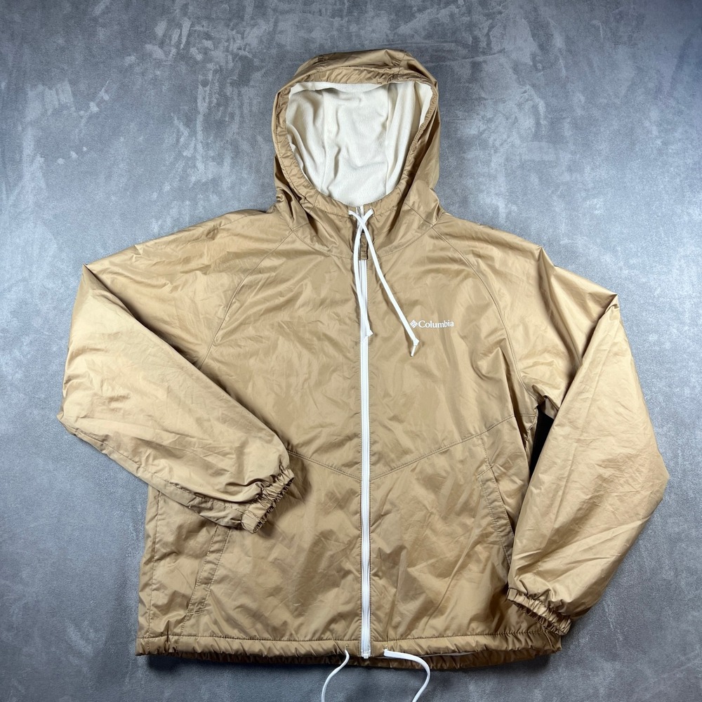 Columbia Mens Fleece Lined Windbreaker Jacket Tan XL2473 Medium